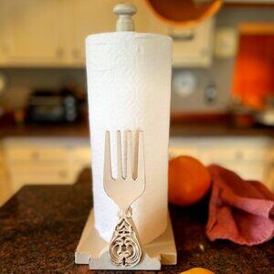 Cute! Wooden Shabby Chic  Paper Towel Holder with Fork